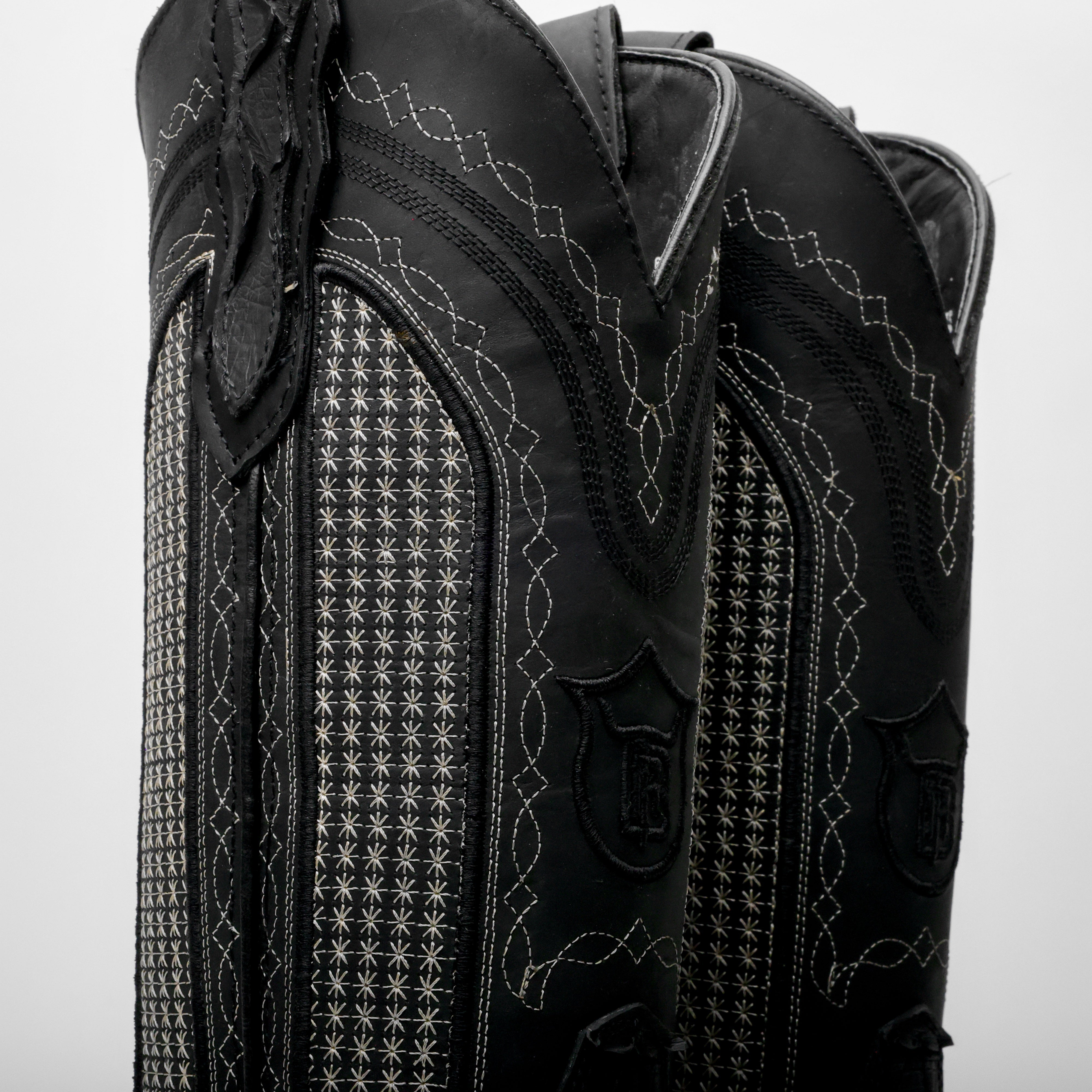 Matte Black Jumbo Python Leather Boots - Square Toe