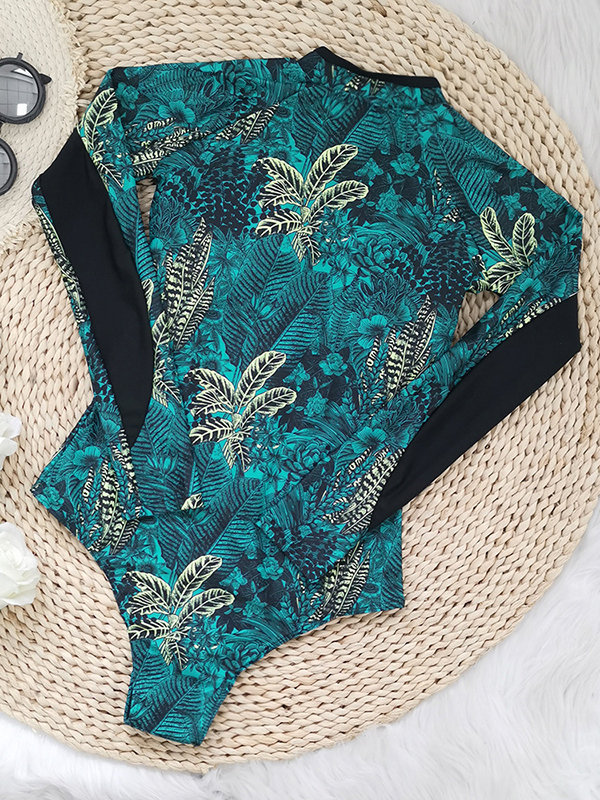 Printed Zipper Long Sleeves One-Piece Wetsuit