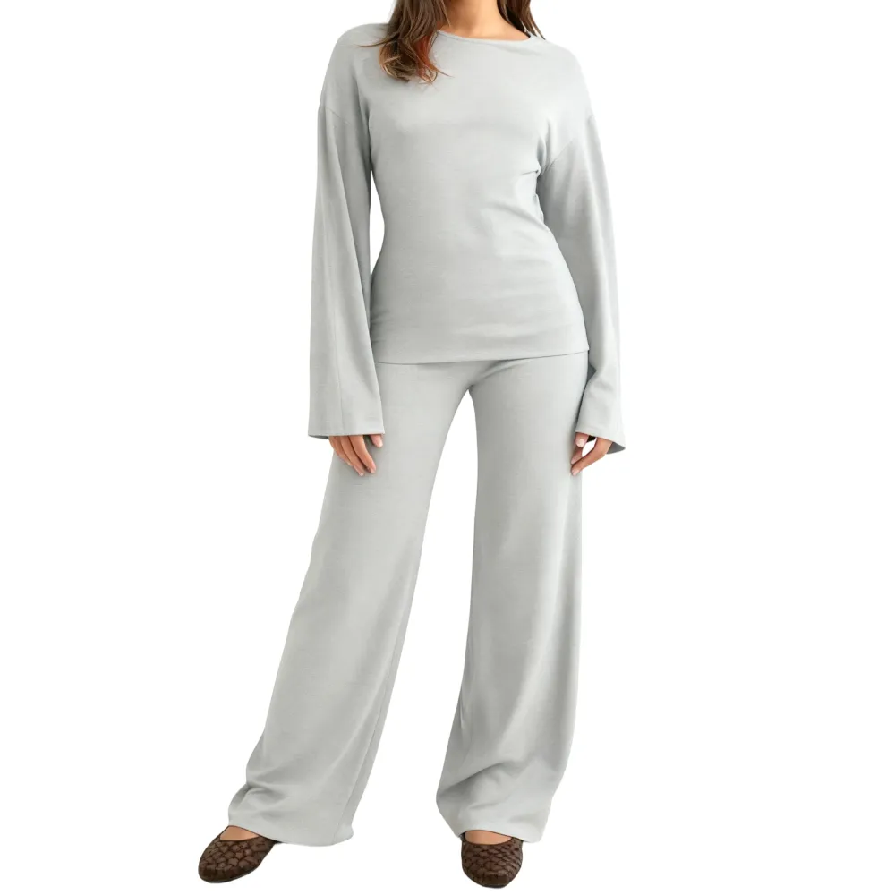Women's Fall Round Neck Flare Top & Elastic-Waist Pants Set
