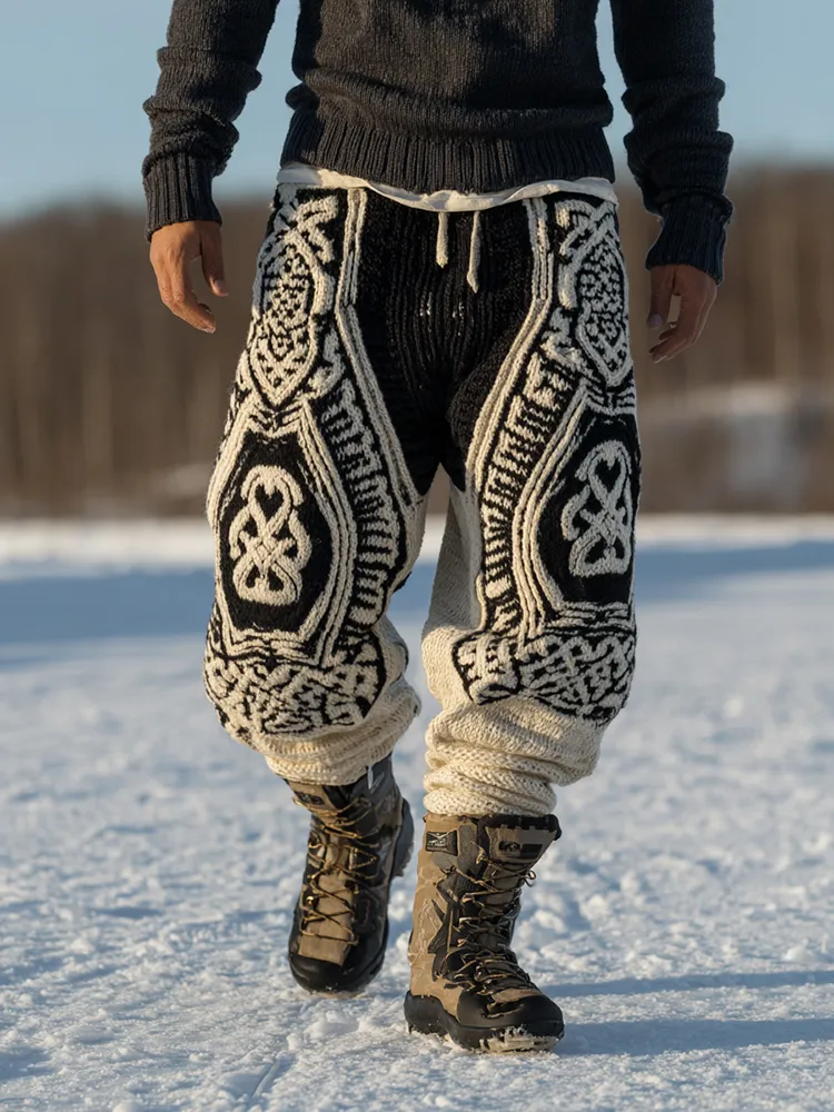 Men's Viking Celtic Geometry Pattern Art Cozy Knit Pants