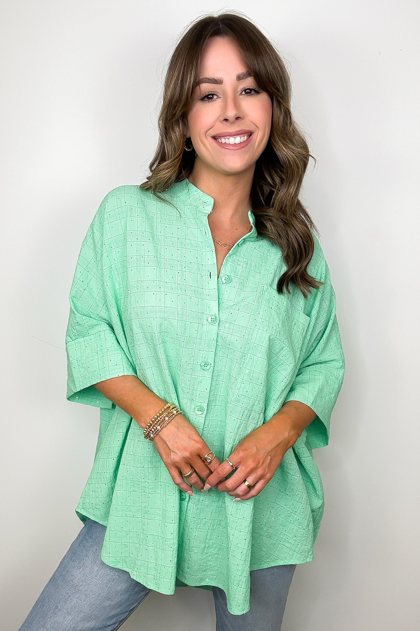 Rhinestone Embellished Button Down Top