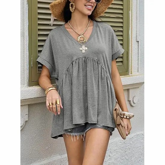 Women’s Flowing V-Neck Babydoll Peplum Blouse