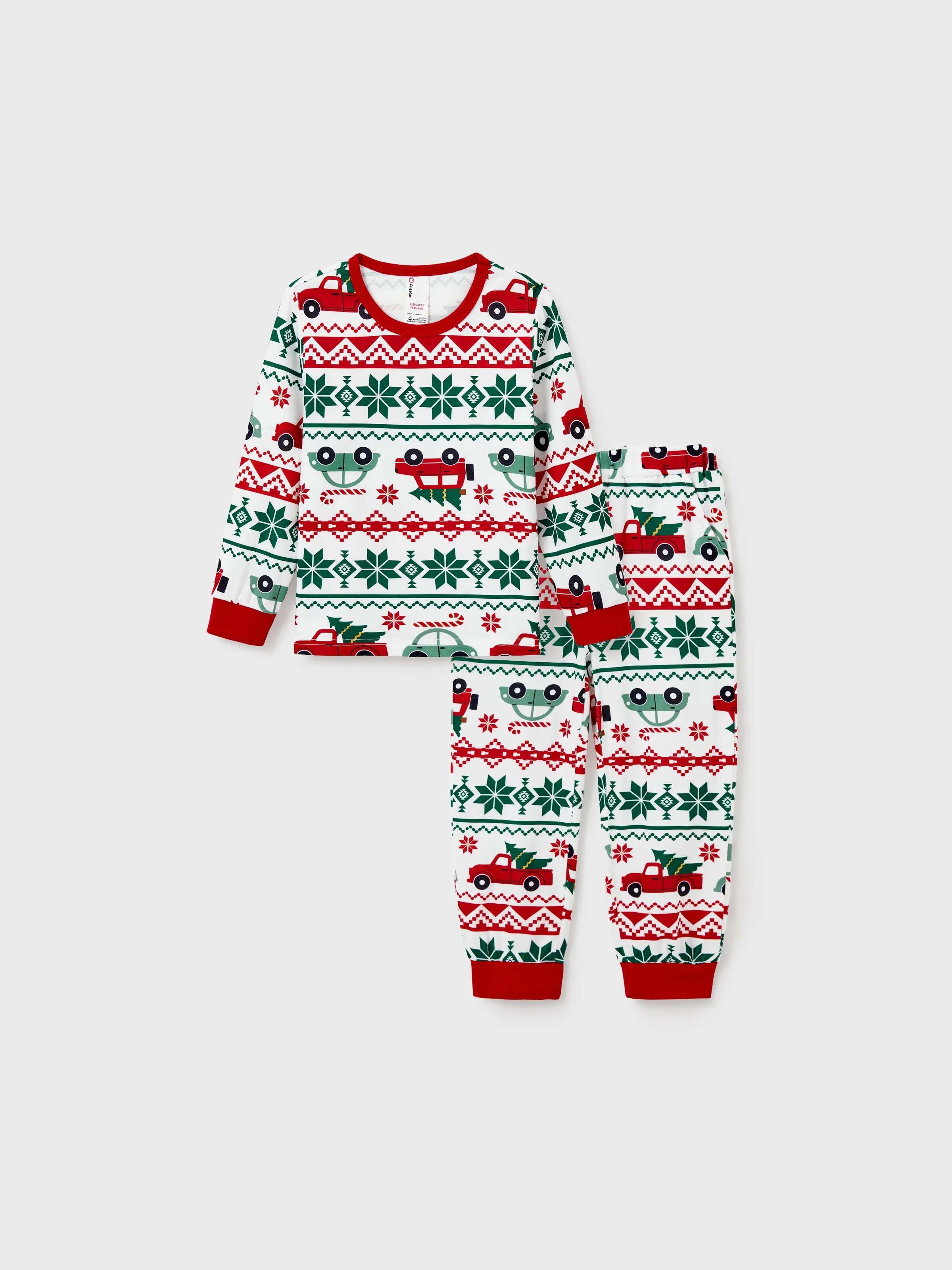 Christmas Matching Family Pajamas Set Snowflake and Car Print PJS with Christmas Socks Red