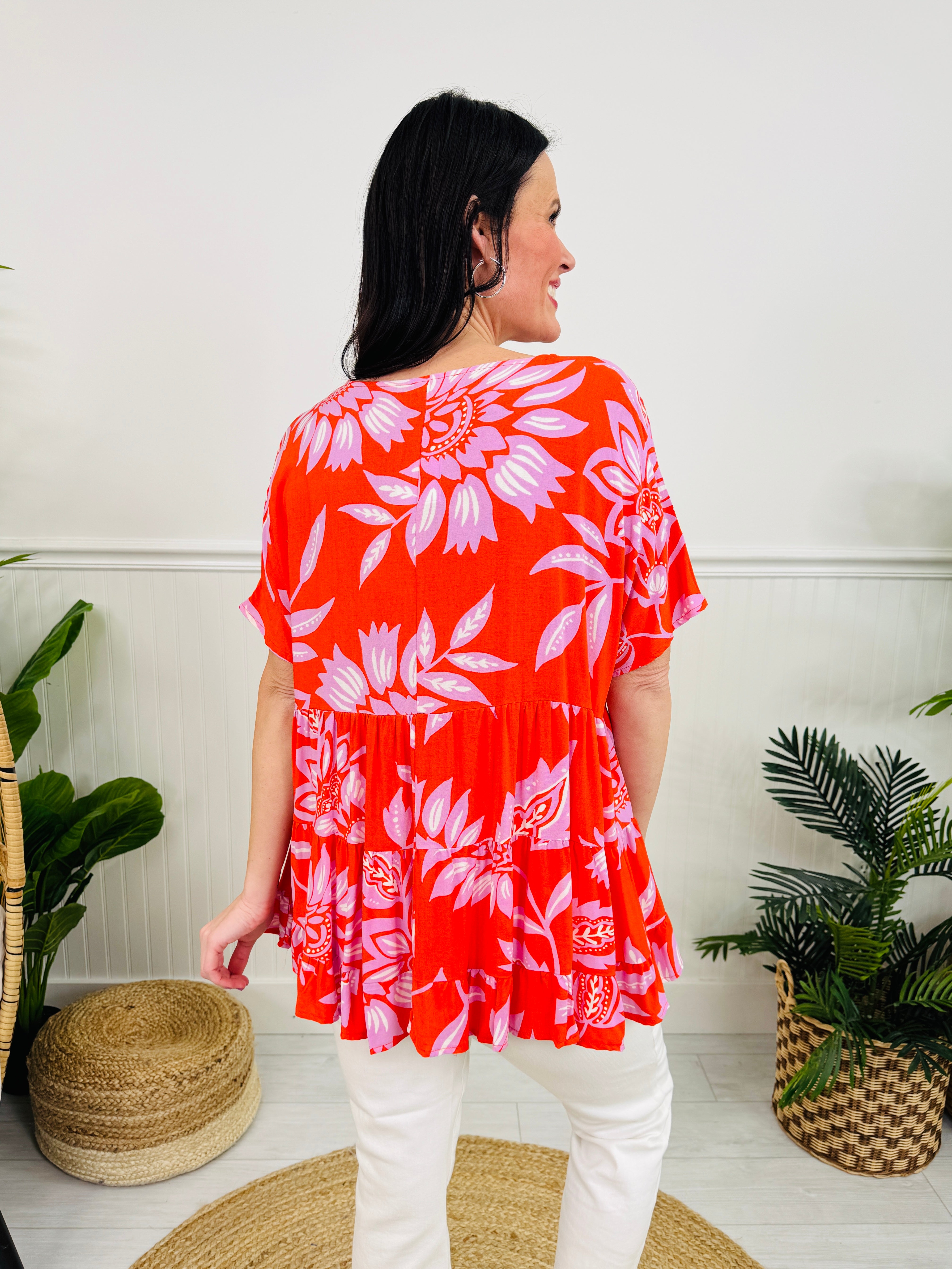 Floral Fiesta Top In Hot Coral