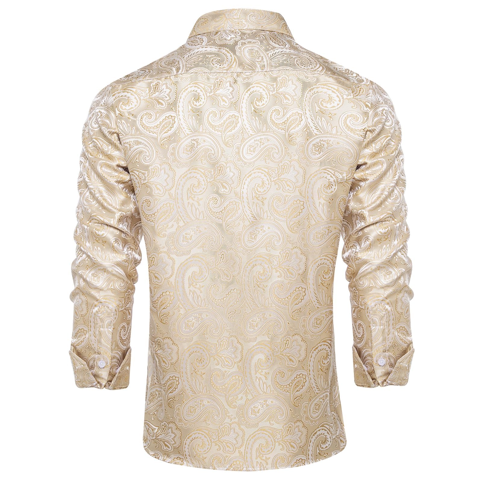 Men's Paisley Dress Shirt Long Sleeve Wrinkle Free Button Down Cowboy Shirts - Champagne Gold&paisley