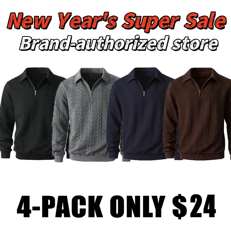 🔥Last Day Promotion!🔥Clearance Sale - Up to 90% Off-Men's Fall Winter Outfits Knitted Polo Neck Long Sleeve Sweatshirt for Daliy Wear