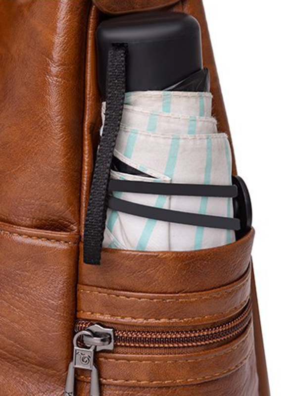 Vintage Solid Color Split-Joint Leather Shoulder Bag