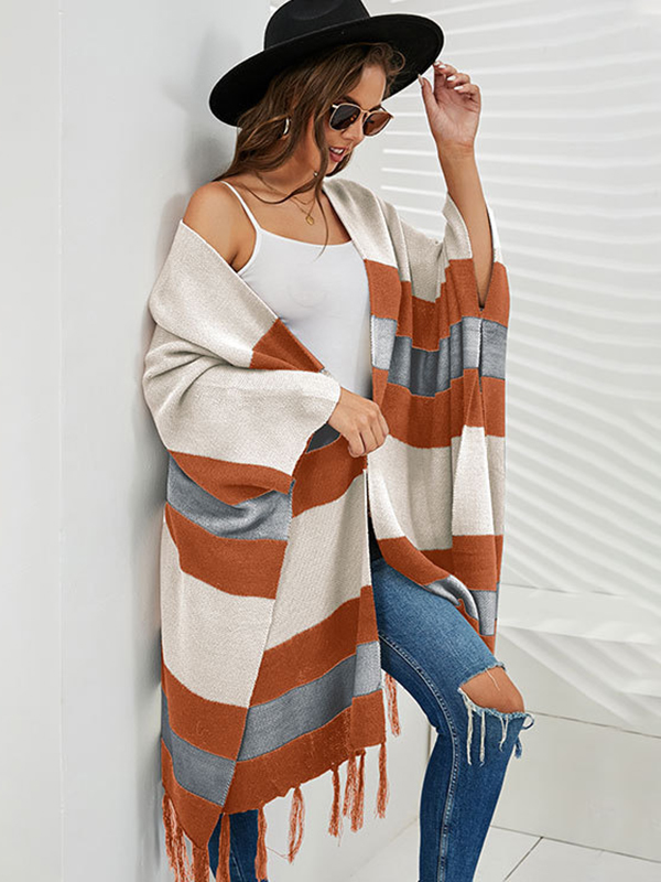 Original Striped Tasseled Shawl&Cloak