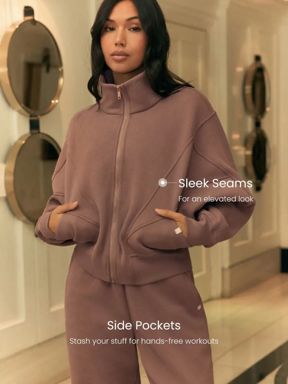 Everyday Fleece WarmthSoft Warm Lightweight Front Back Seam Detailing Pockets Batwing Sleeve High Neckline Full-Zip Jacket