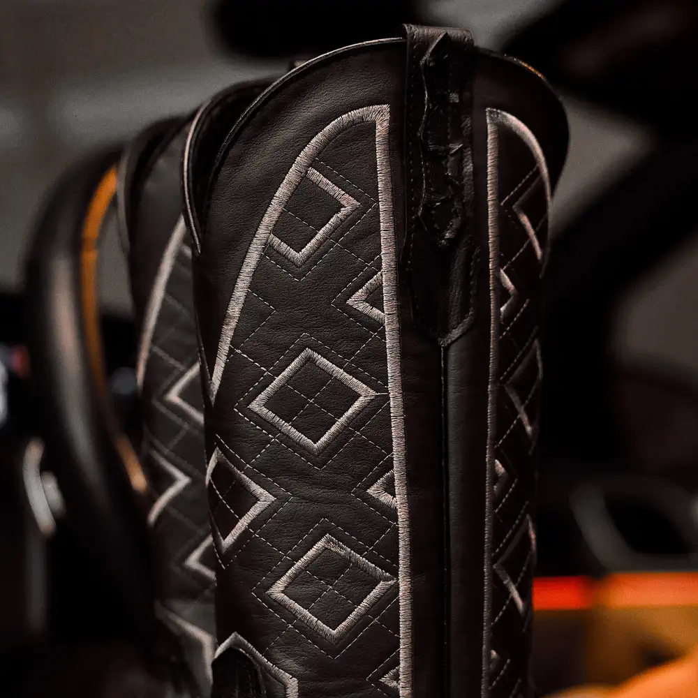 Matte Black Jumbo Python Leather Boots - Square Toe