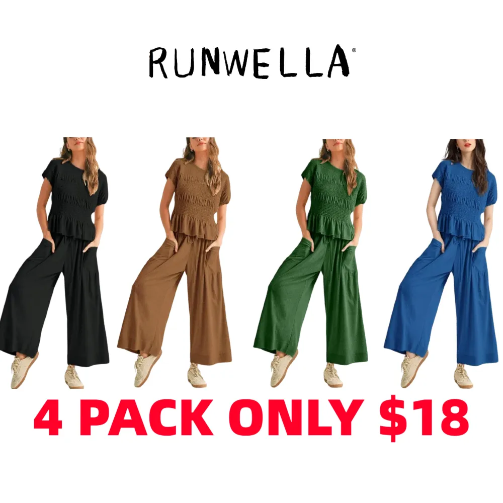 ✨Women’s 2-Piece Smocked Top & Wide-Leg Pants Casual Boho Matching Set🔥