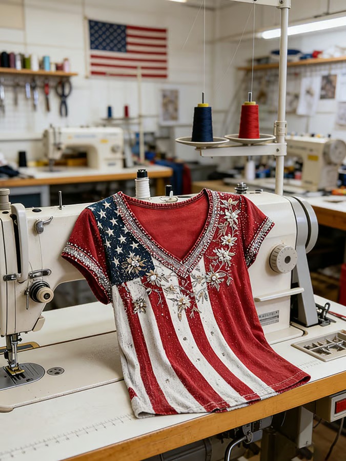 Women'S V-Neck American 250 Celebration Printed T-Shirt