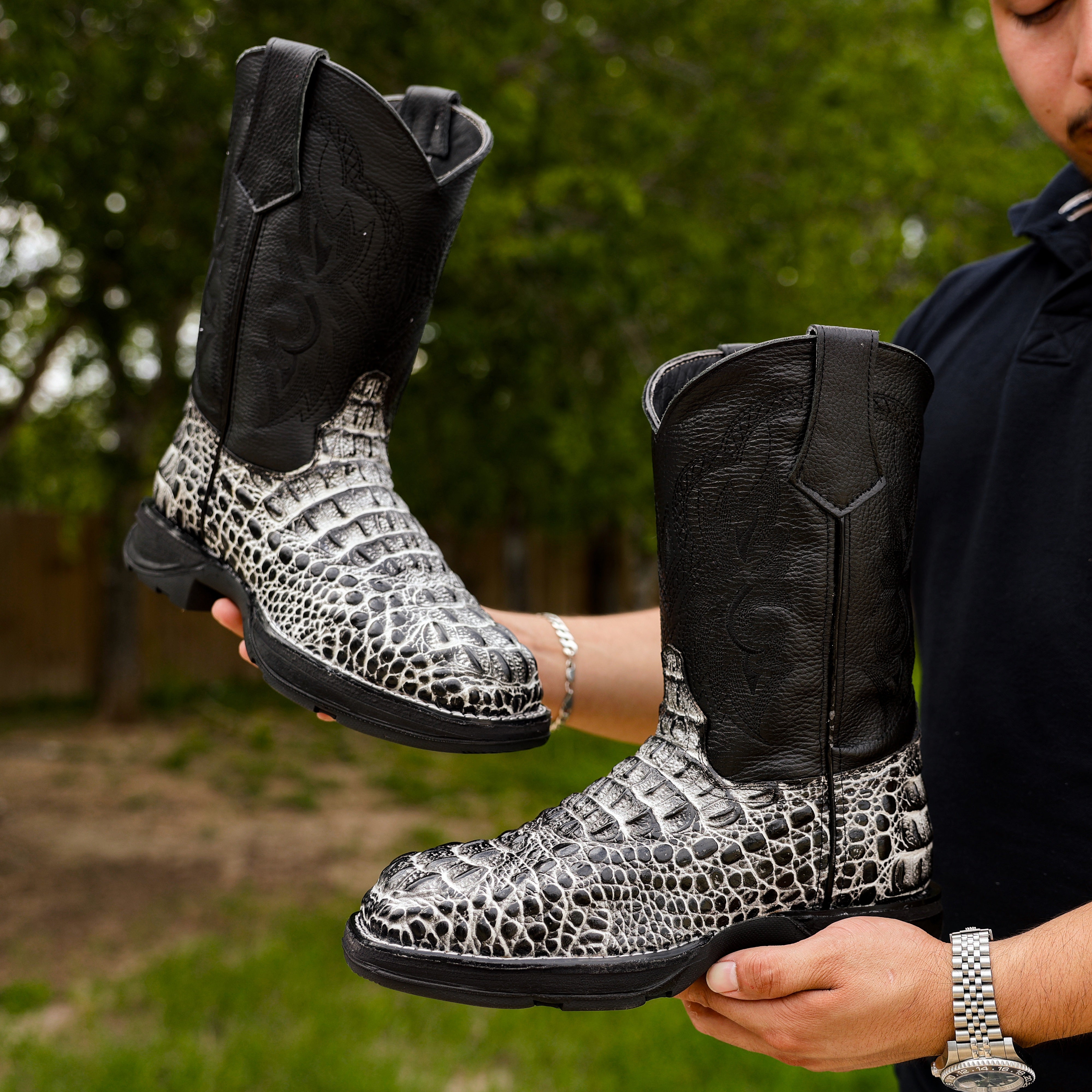 Eclipse Caiman Neck Leather Boots With 3D Lightweight BLACK EDITION Sole - Composite Toe