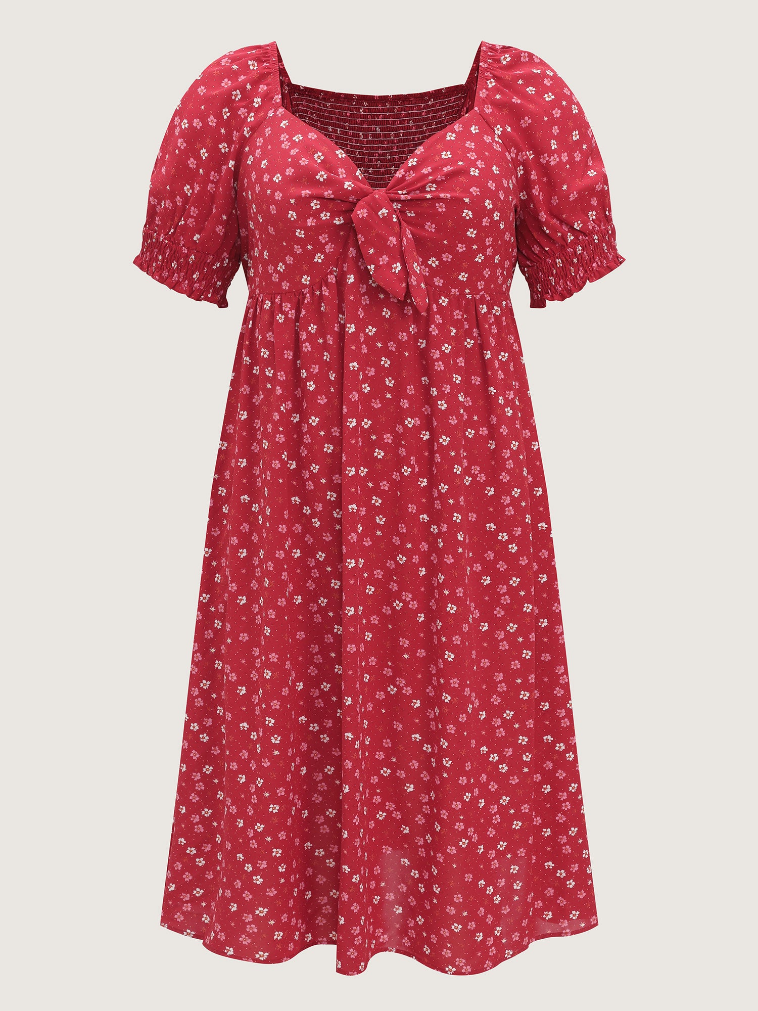 Romantic Summer Floral Print Tie Midi Dress