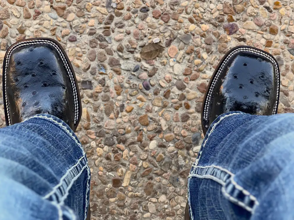 Men’s Black Ostrich Leather Boots With Black / Red Embroidery Shaft