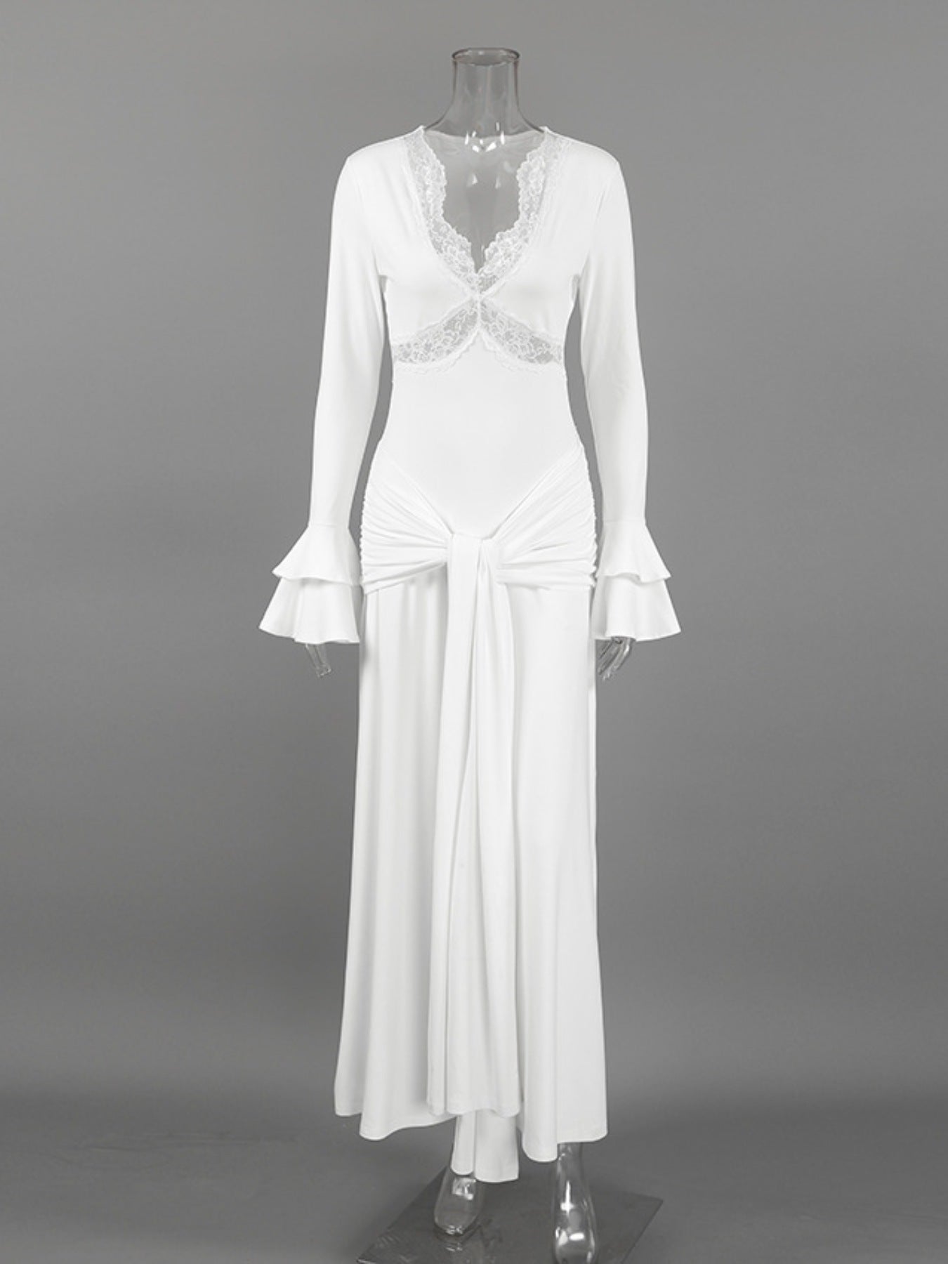 Lace Trim Long Sleeve Maxi Dress