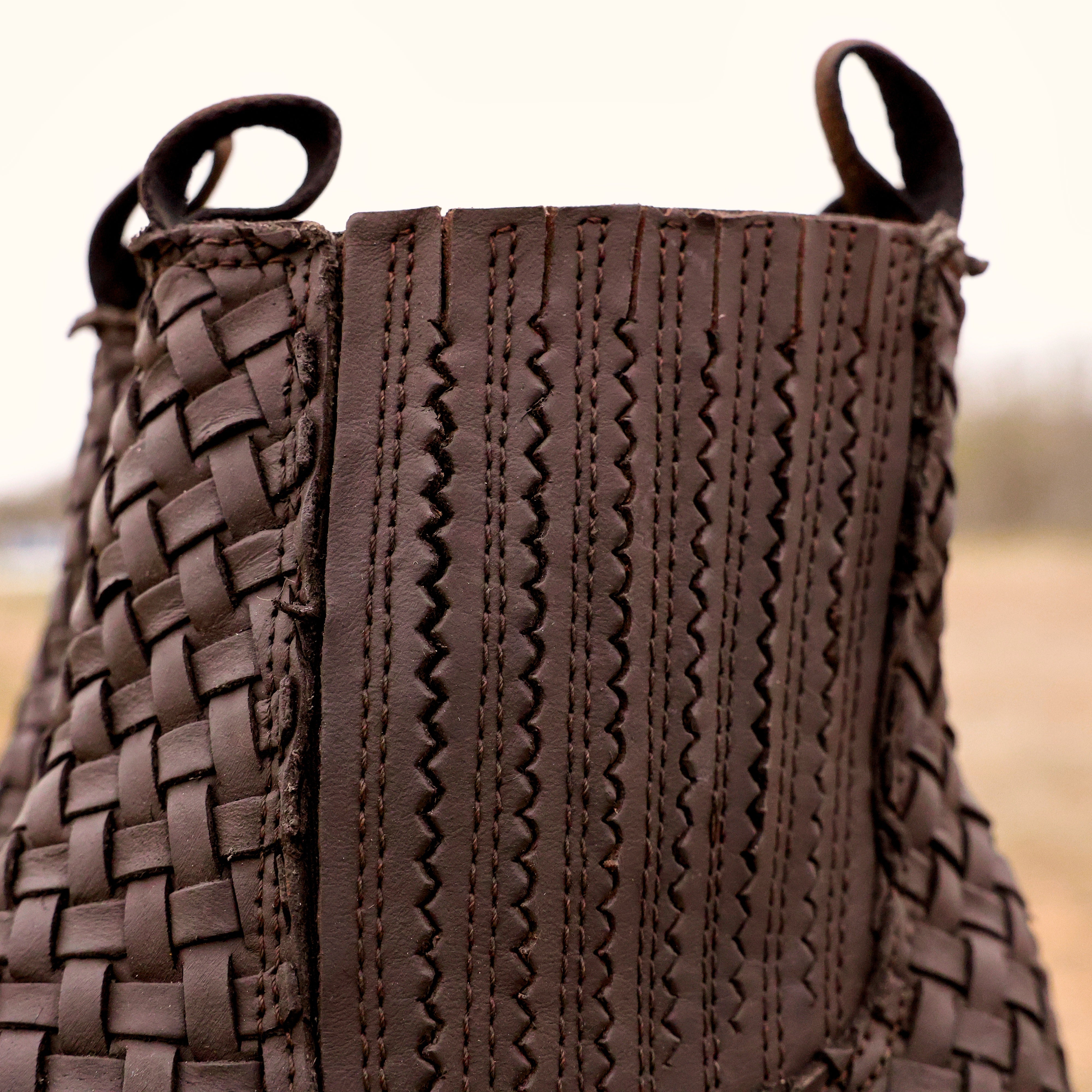 Chocolate Matte Brown Basketweave Leather Botines - Square Toe