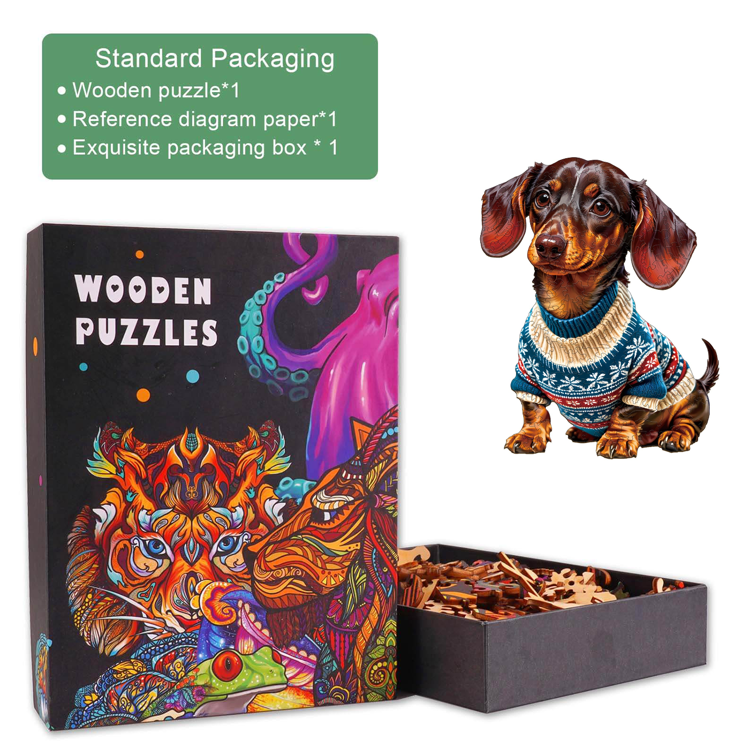 Trendy Dachshund Wooden Jigsaw Puzzle