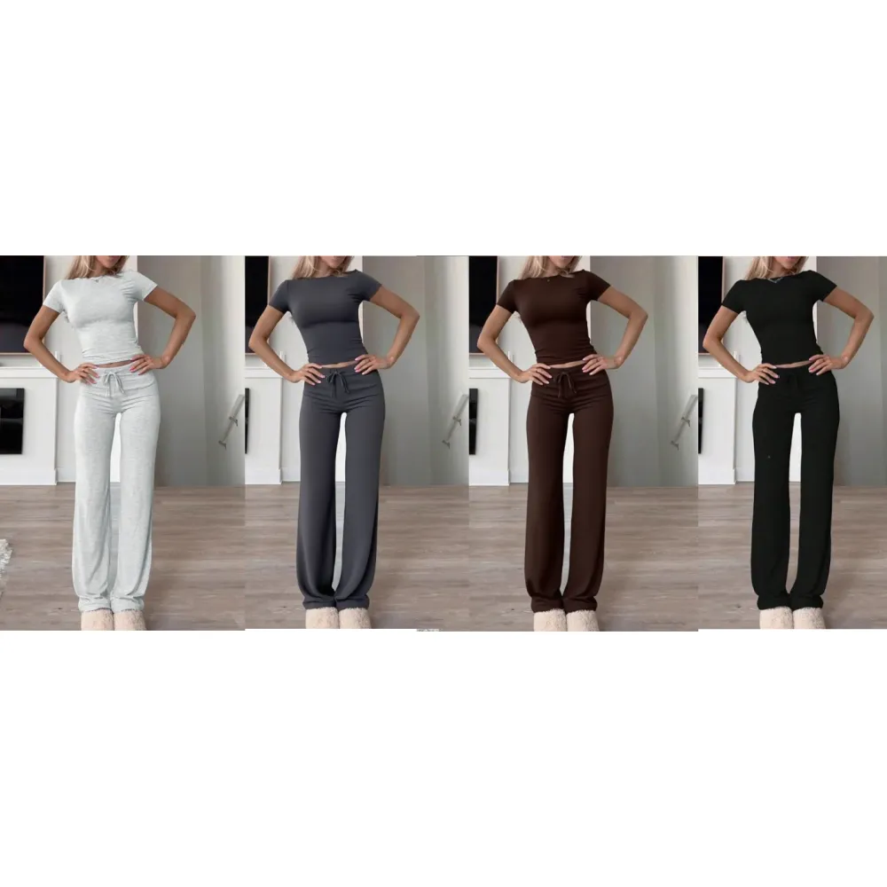 Women's Plain Shortsleeve Top & Drawstring Pants Set