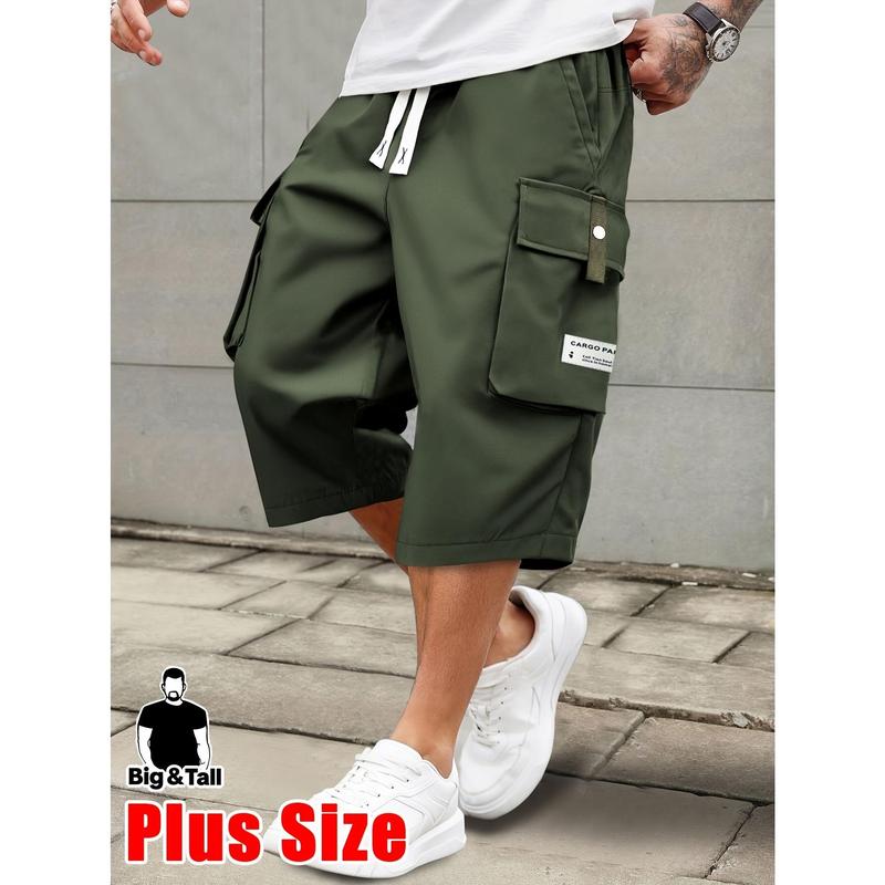 Men’s Plus Size Lightweight Cargo Pants with Drawstring Waist