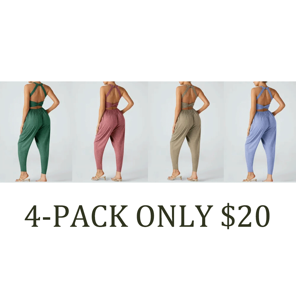 💝Women's Backless Twisted U-Neck Harem Jumpsuit with Pockets