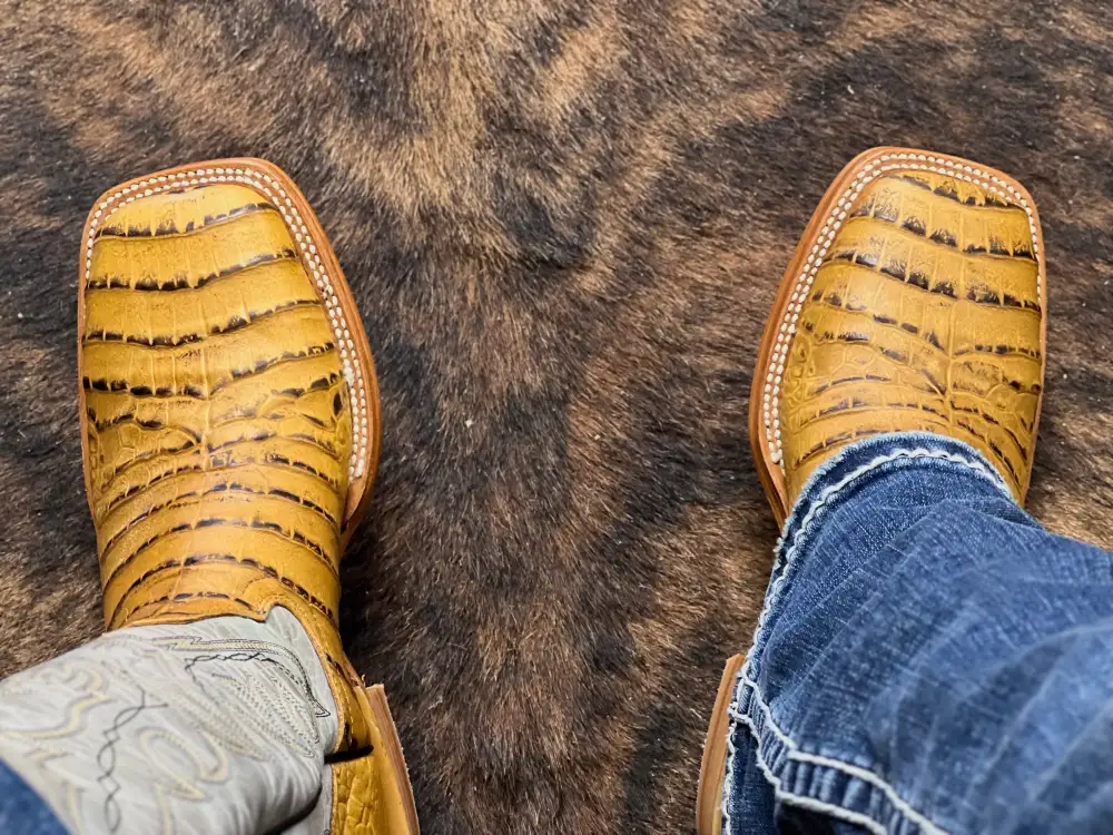 Men’s Butter Crocodile Belly Leather Boots With White Shaft