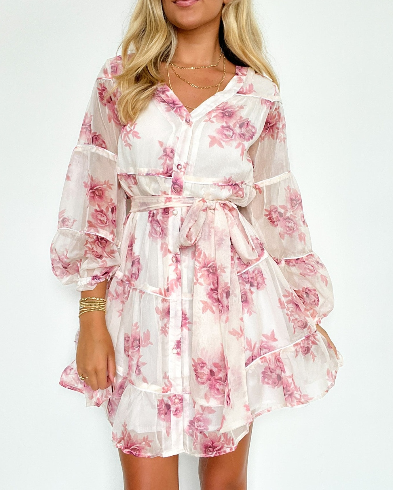 Long Sleeve Floral Button Up Dress