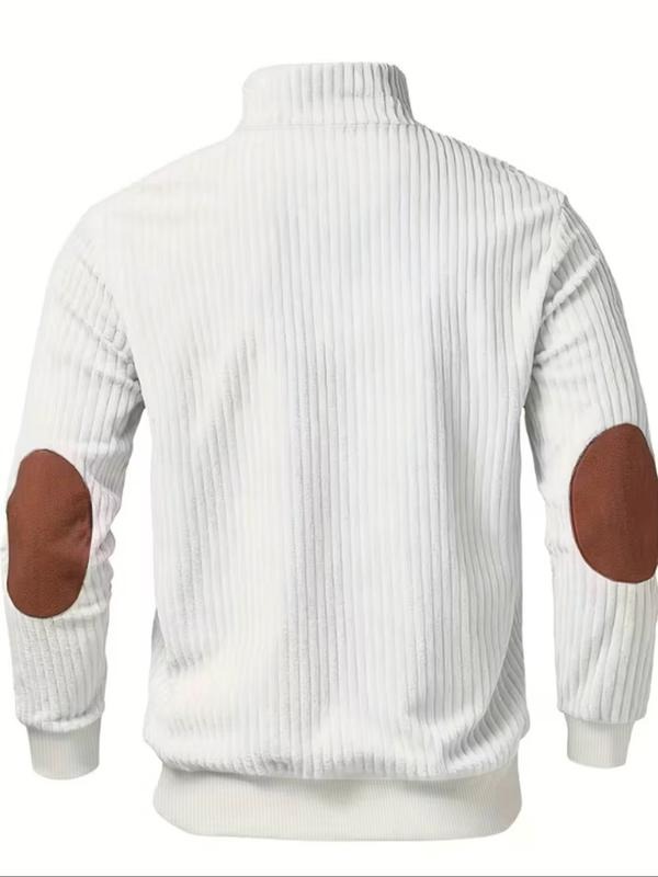 Men's Stand Collar Pullover Sweater, Autumn Winter Warm Half Zip Cow Head Print