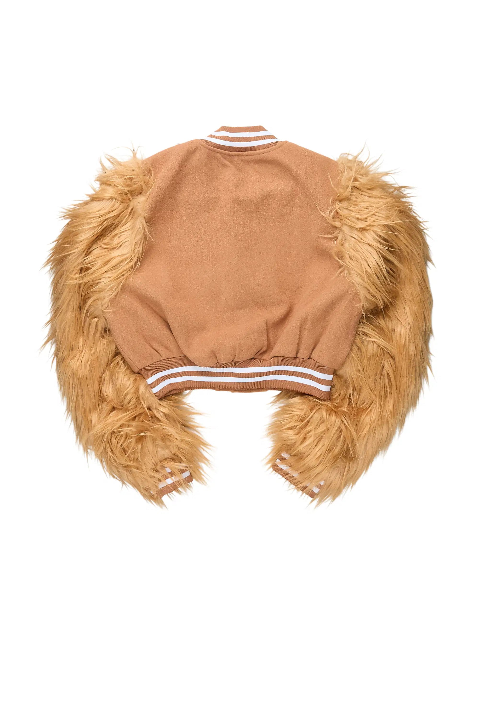 Jameicia Mocha Fur Sleeve Varsity Jacket