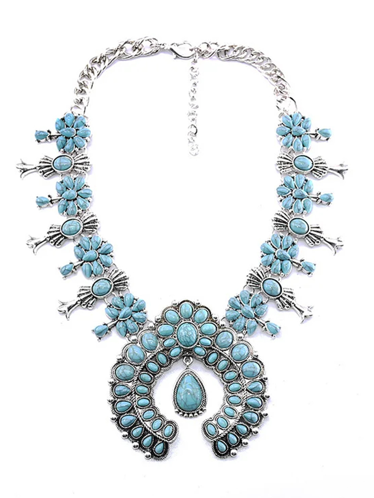 Boho Turquoise Flower Pendant Alloy Necklace