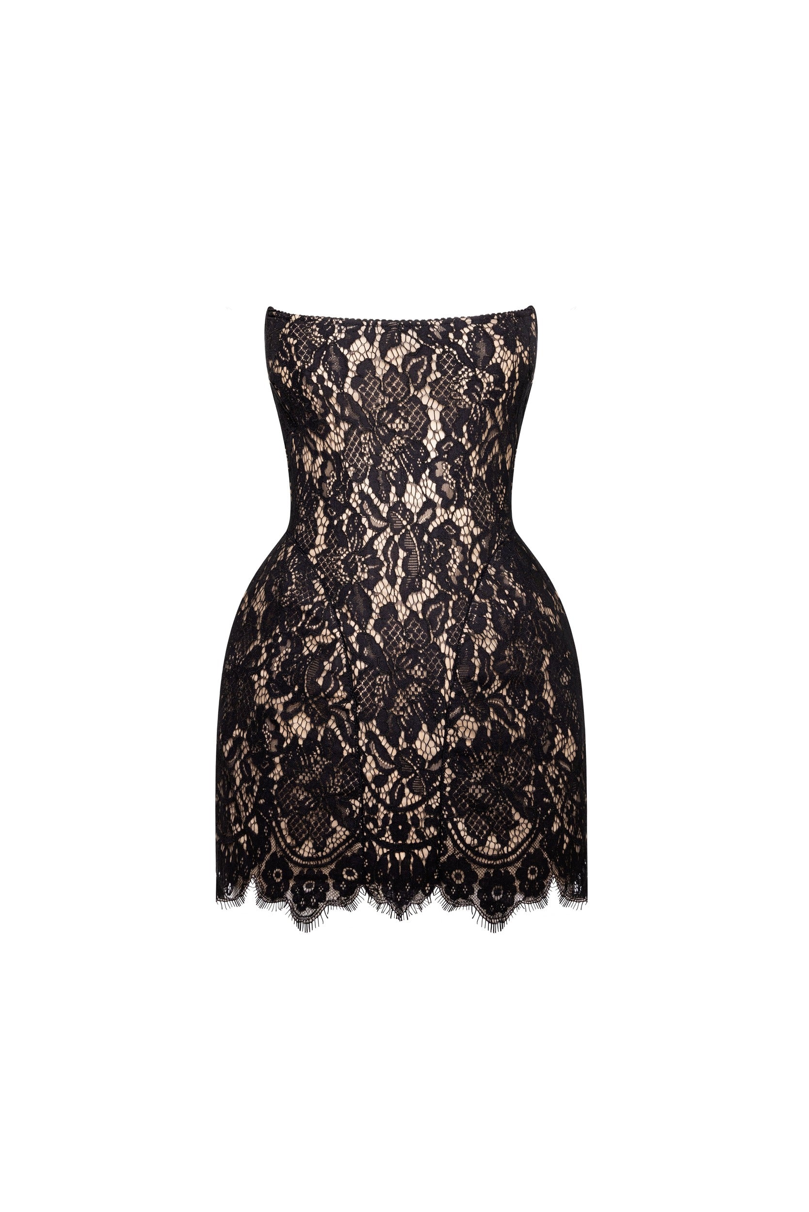 Fitted black lace mini dress