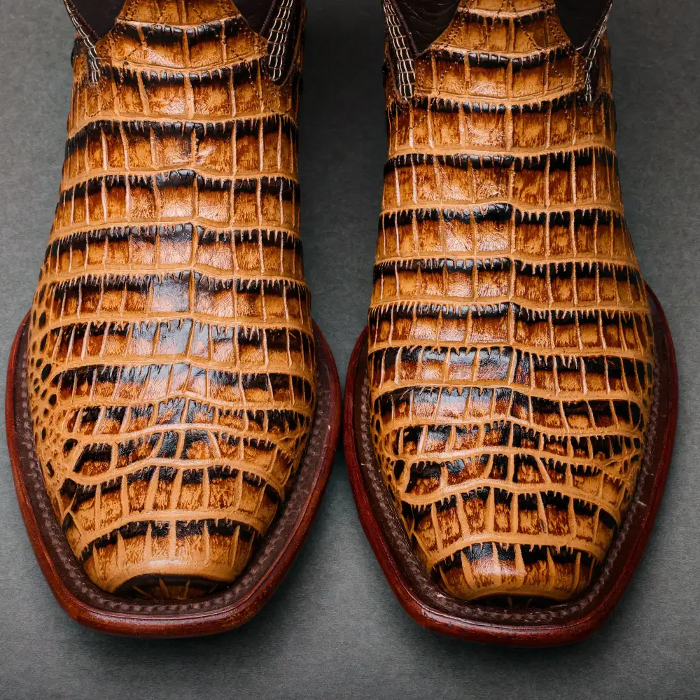 Honey Caiman Belly Leather Boots - Cutter Toe