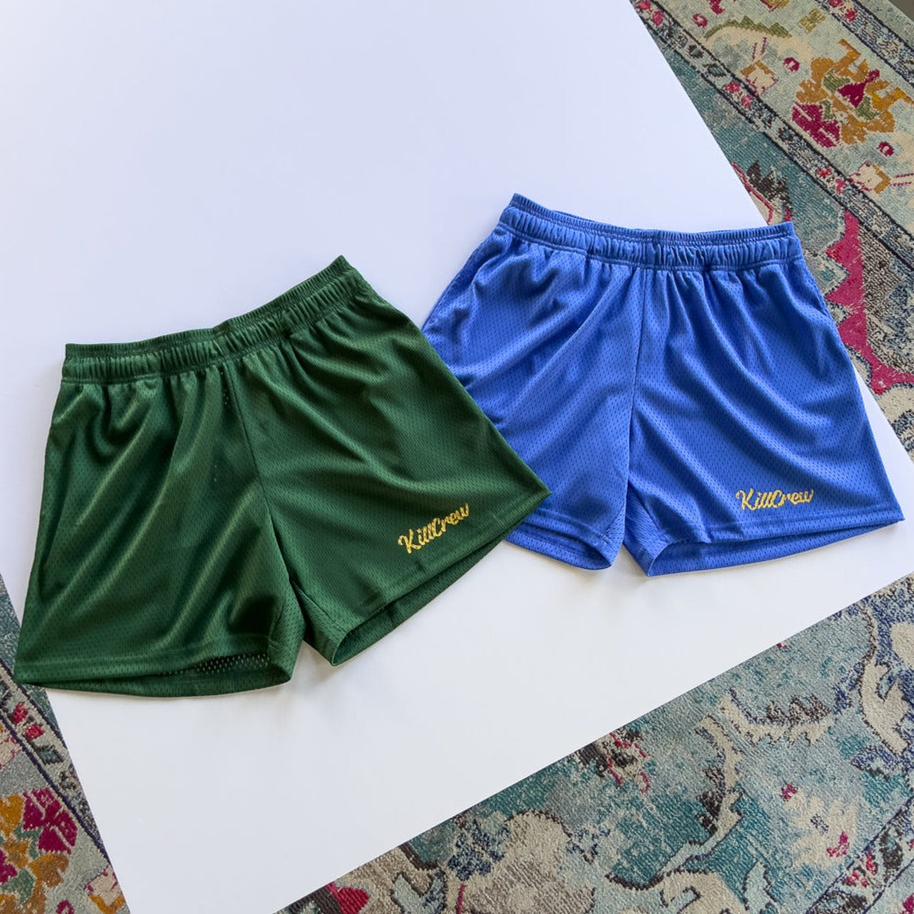 VENTED MESH SHORTS SCRIPT - GREEN / GOLD