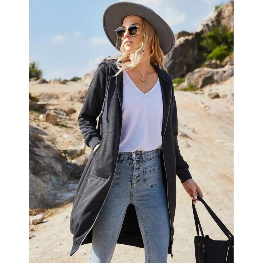 Women Casual Zip up Fleece Hoodies Tunic Sweatshirt