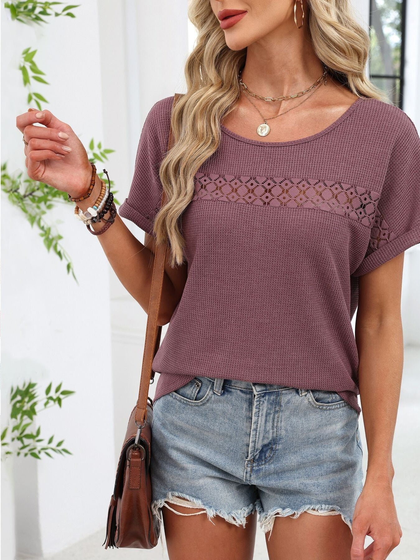 Lace Trim Short Sleeve T-Shirt