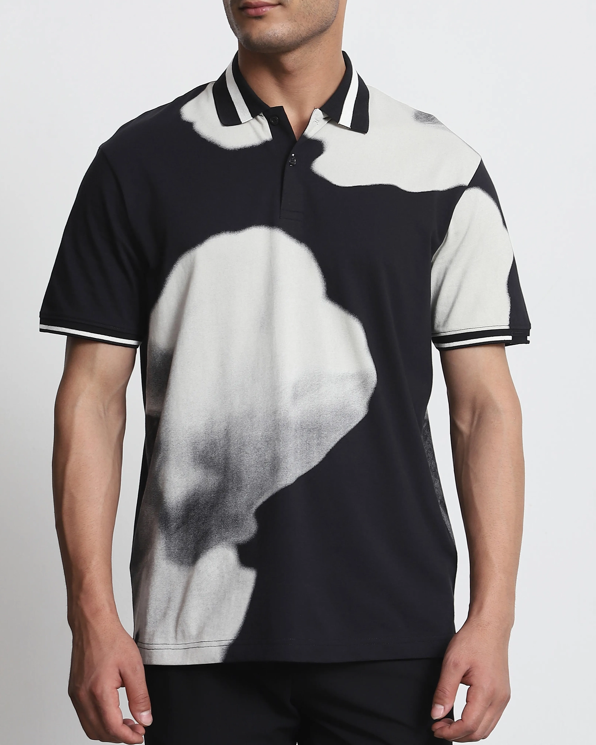 Daily Simple Soft  Black Floral Print Polo Shirt