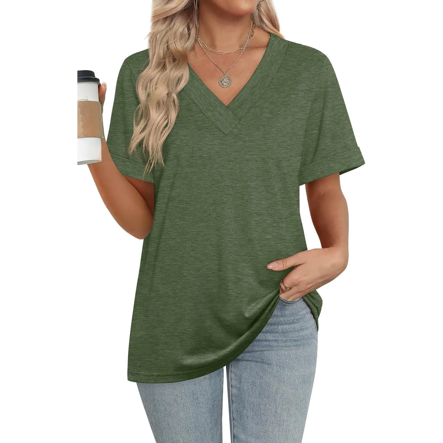WIHOLL Womens Summer Tops Short Sleeve Basic Casual V Neck T Shirts Trendy Fashion 2025