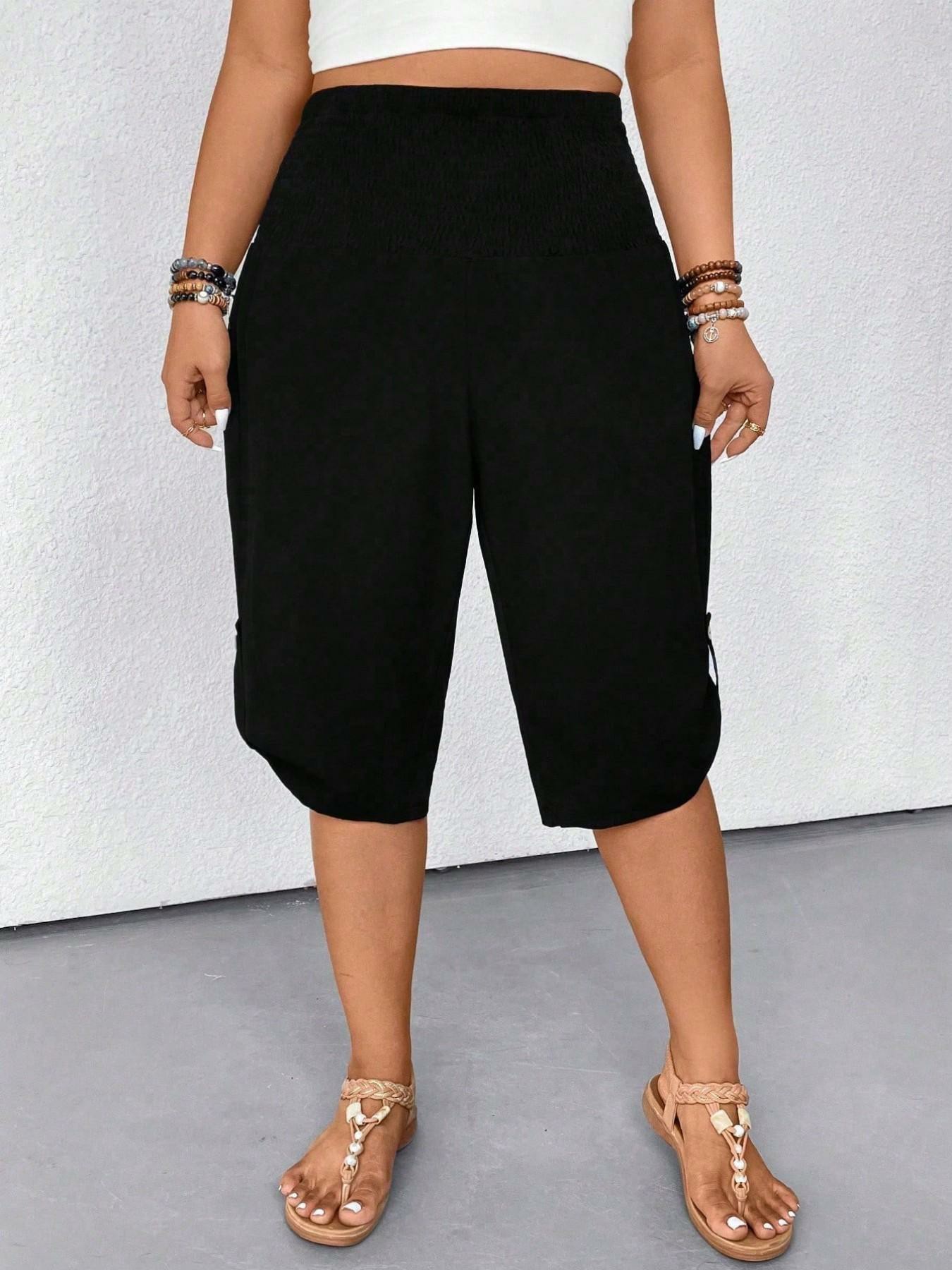 Women's Casual Tummy Control High Waist Fitted Wide Leg Capri Pants