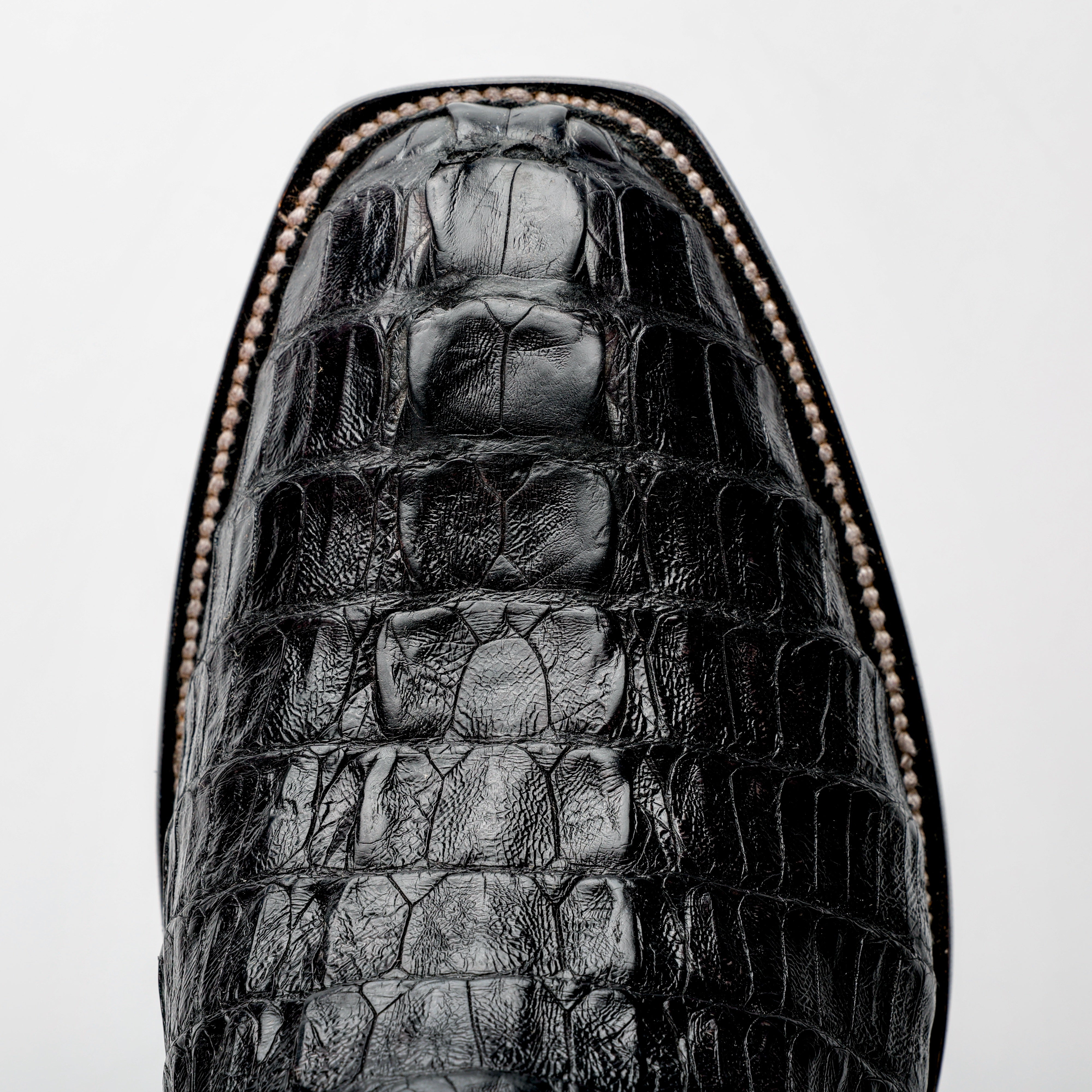 Black GENUINE Caiman Tail Boots - French Toe