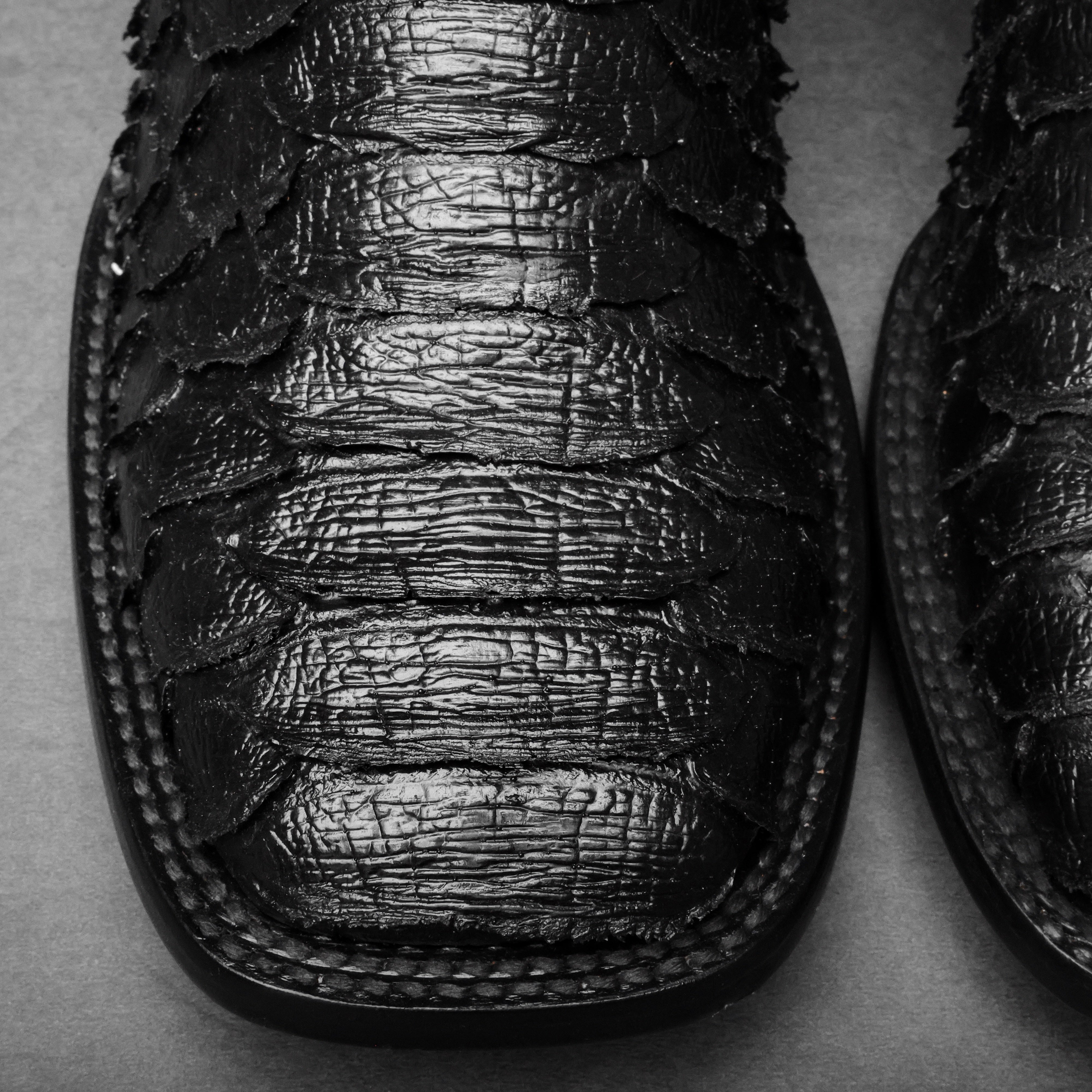 TOTAL BLACK Python Leather Boots - Square Toe