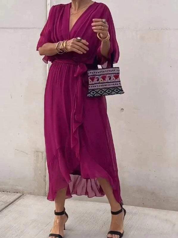 Women Stylish and elegant V-neck chiffon midi dress