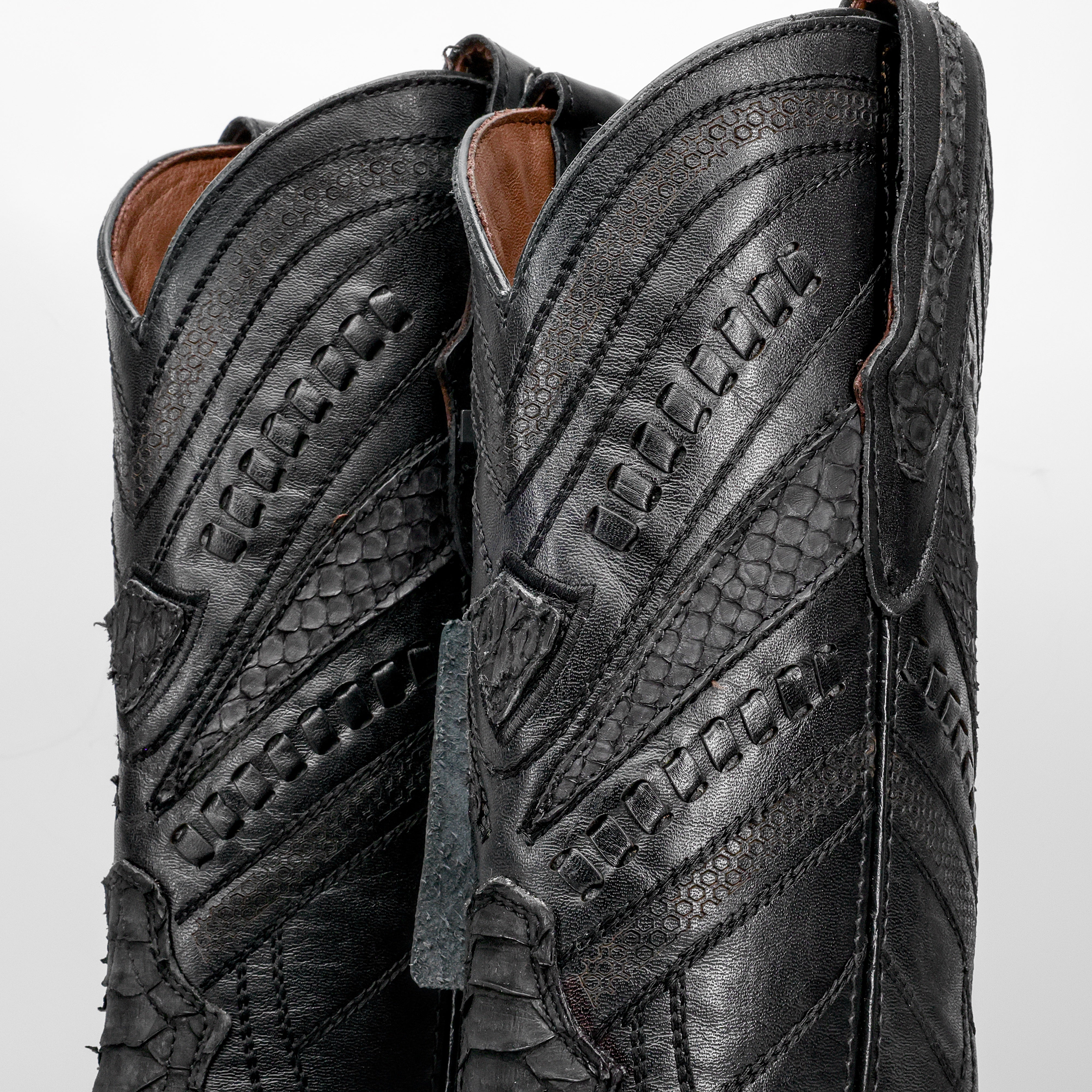 GENUINE Matte Black Python Boots - Square Toe