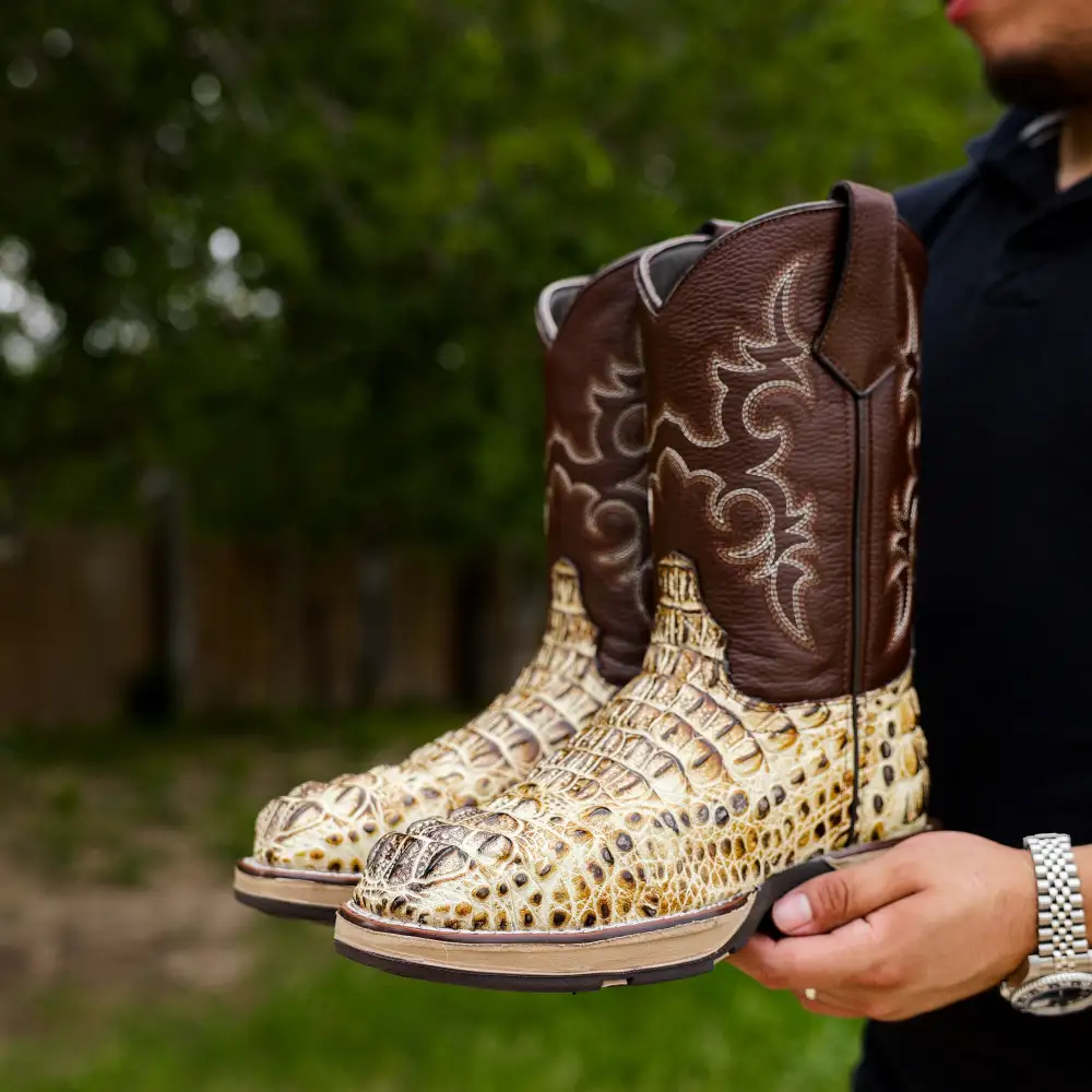 Bone Desert Caiman Neck Leather Boots With 3D Lightweight Sole - Composite Toe