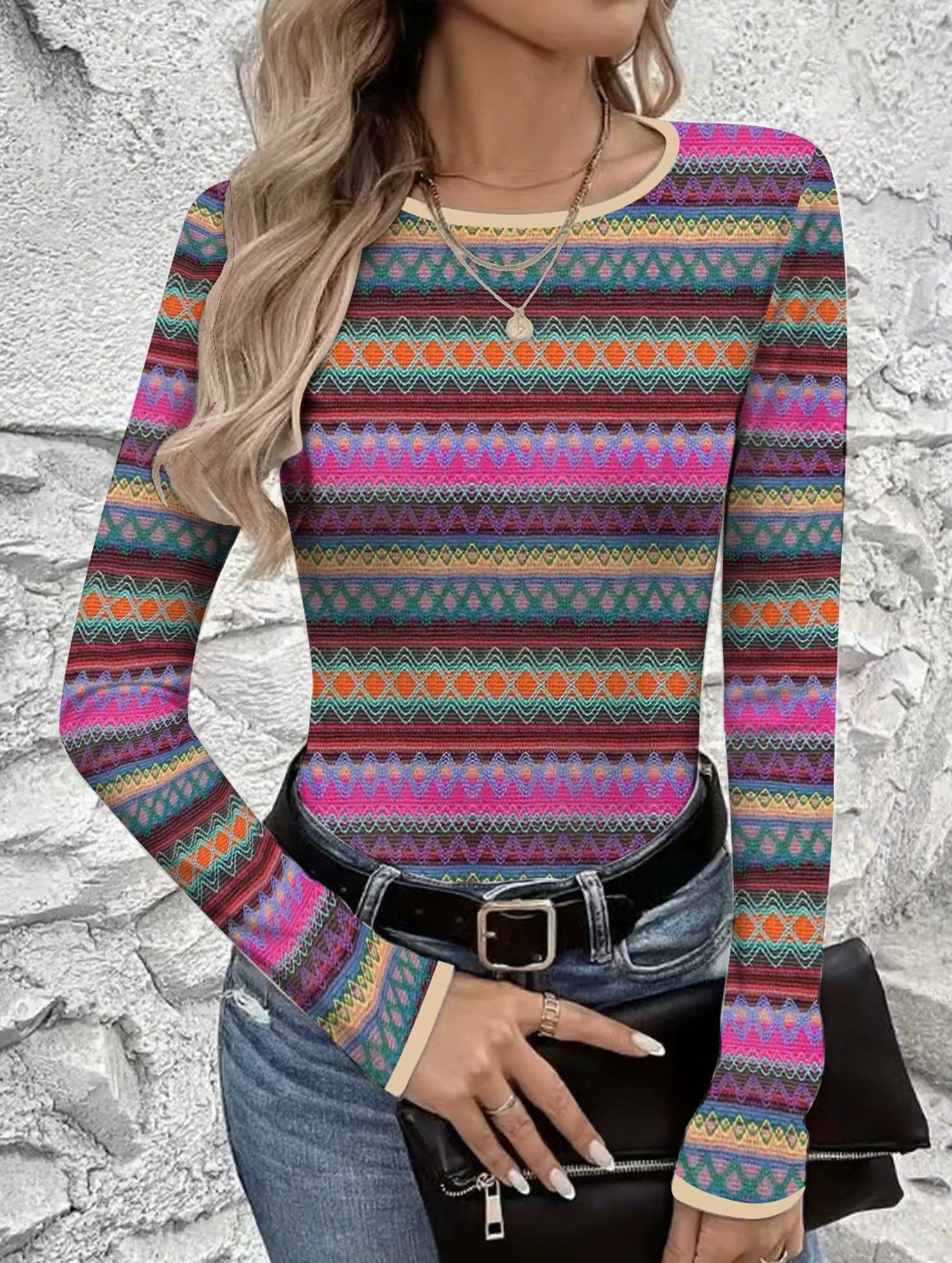 Colorful Stripe Long Sleeve Casual Tee_CWTTL01222
