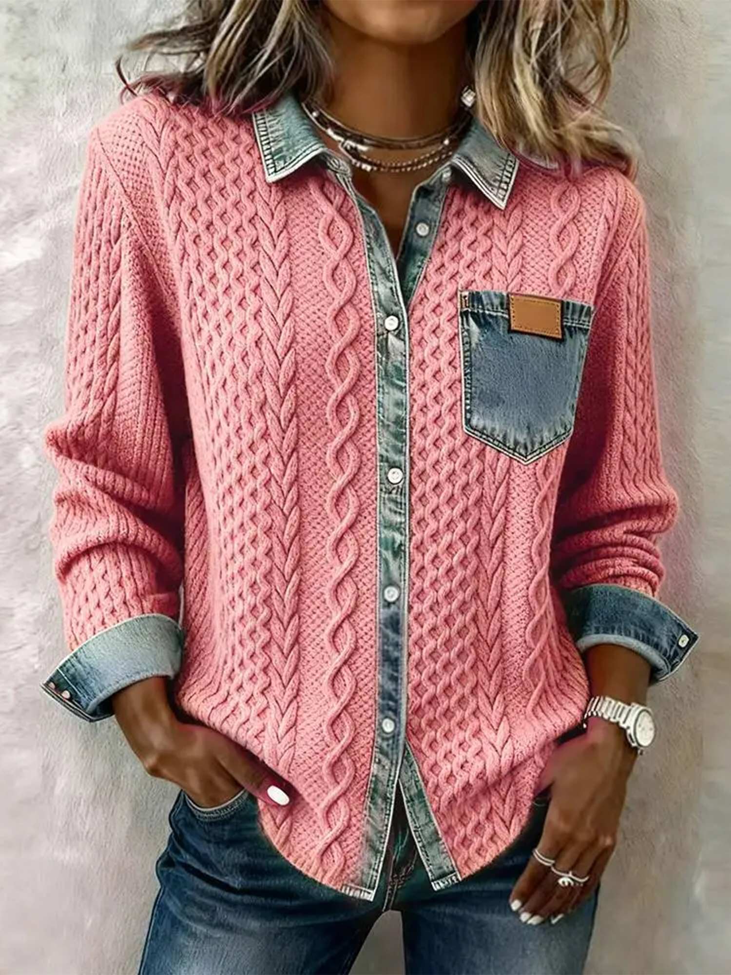 Clearance Sale Women's Retro Knitted Denim Shirt