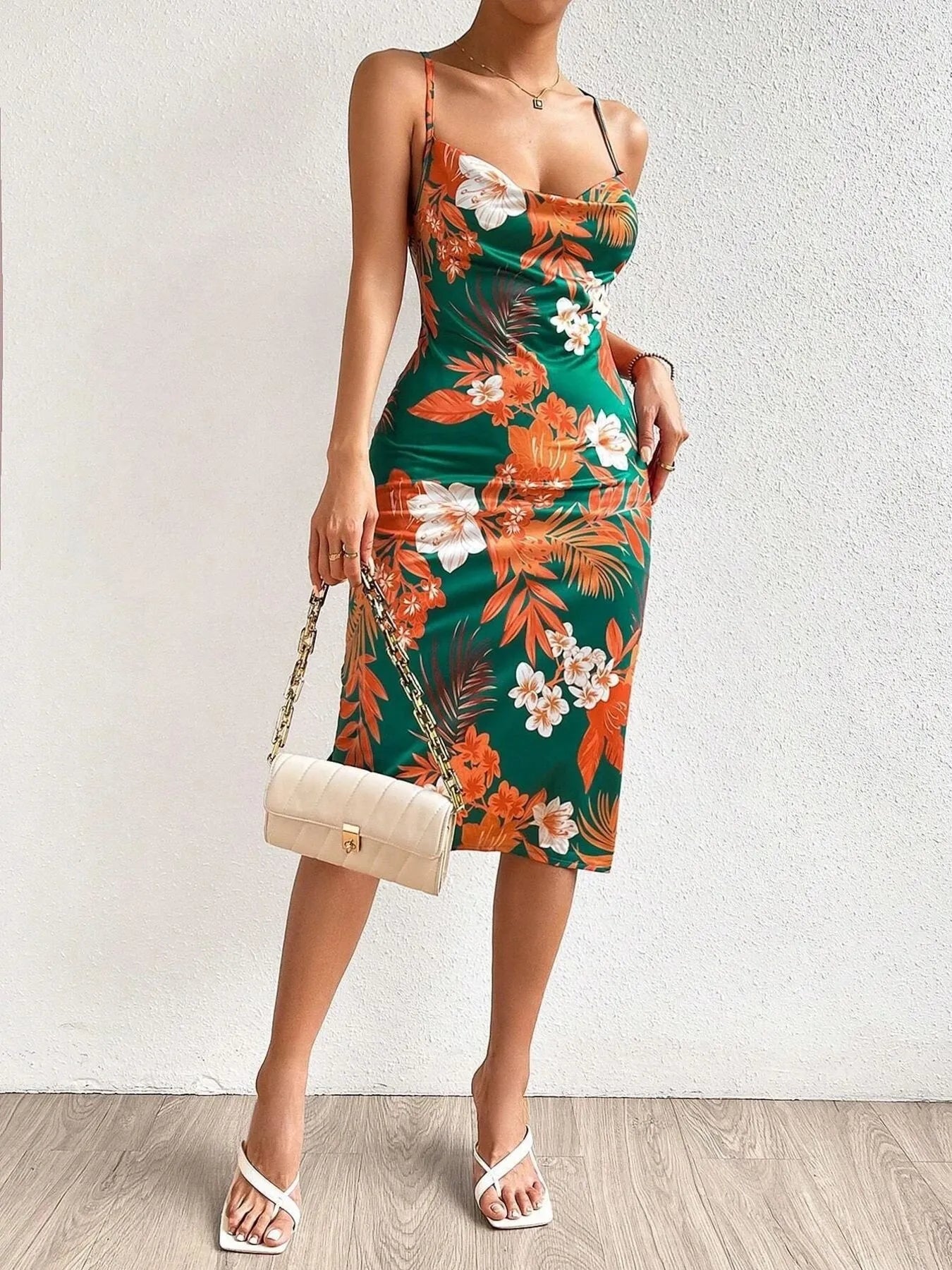 Crisscross Back Floral Print Bodycon Dress