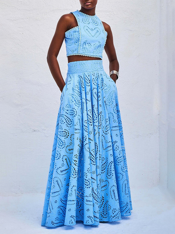 Sleeveless Elegant Lace Two-Piece Maxi Skirt Set