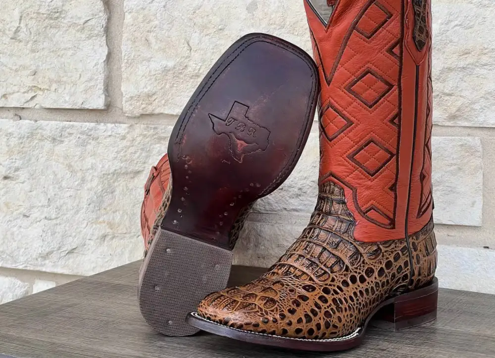 Men’s Honey Crocodile Leather Boots With Orange  Shaft