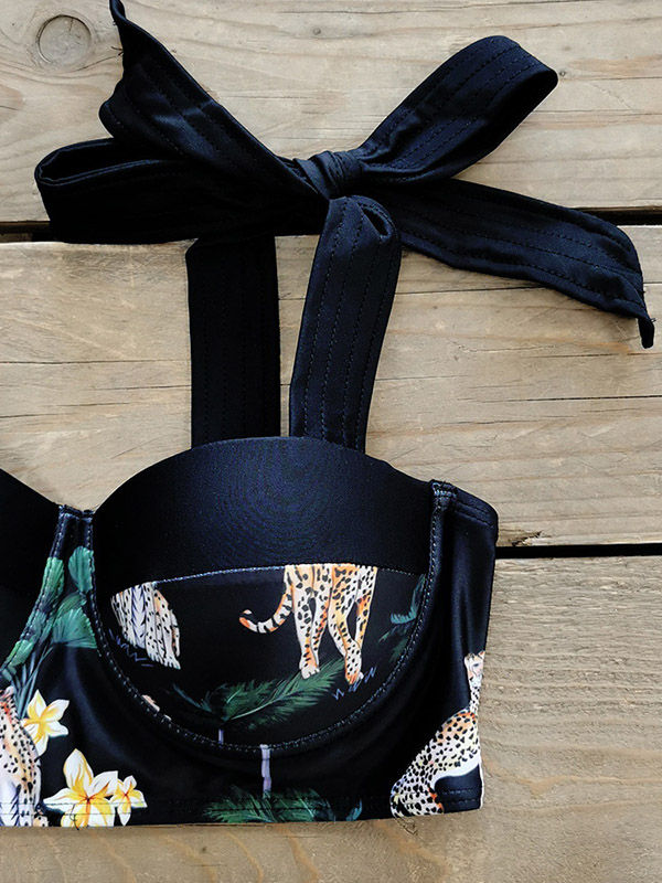Leopard-Print Bandage High-Waist Bikini Swimwear