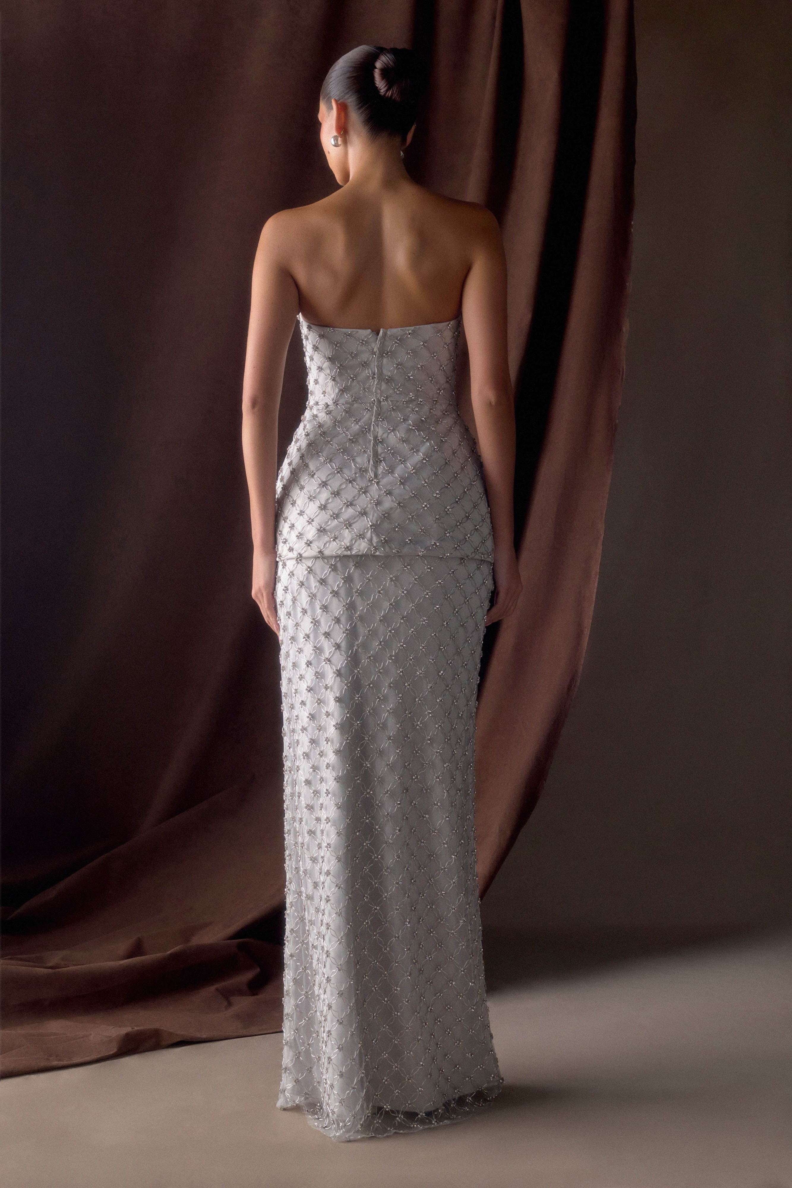 Silver Hand Beaded Embellished Maxi Skirt